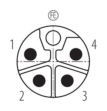 Disposition des contacts (Côté plug-in) M12 Embase mâle, Contacts: 4+FE, non blindé, THR, IP67, UL 2238, M16x1,5, Montage frontal