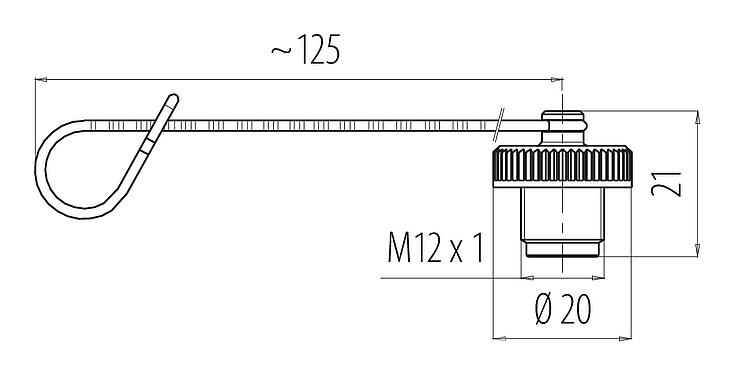 Dessin coté Capuchon de protection, IP67, pour connecteur femelle