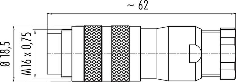 Dessin coté M16 Connecteur mâle, Contacts: 5 (05-a), 6,0-8,0 mm, blindable, souder, IP67, UL 2238
