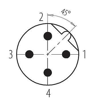Disposition des contacts (Côté plug-in) 99 1429 810 04 - M12 Connecteur mâle, Contacts: 4, 6,0-8,0 mm, blindable, pince à visser, IP67, UL
