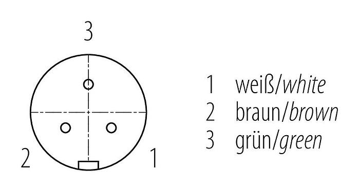 Disposition des contacts (Côté plug-in) 99 9156 03 03 - Snap-In Connecteur femelle coudé, Contacts: 3, 2,5-4,0 mm, non blindé, souder, IP67