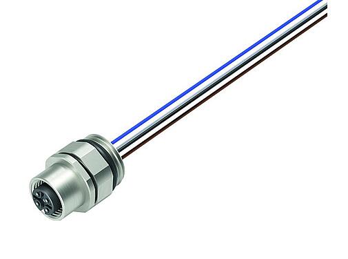 Illustration M12 Female panel mount connector, Contacts: 5, unshielded, single wires, IP68/IP69K, UL 2238, PG 9, Front mounting, stainless steel, positionable, potted