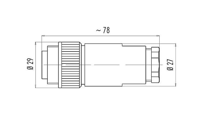 Dibujo a escala RD24 Conector de cable macho, Número de contactos: 6+PE, 8,0-10,0 mm, sin blindaje, tornillo extraíble, IP67, PG 11
