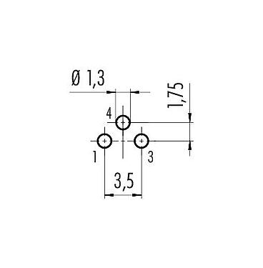 Conductor layout 09 3403 81 03 - M8 Male panel mount connector, Contacts: 3, unshielded, THT, IP67, front fastened
