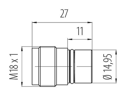 Dibujo a escala M18 Enchufe integrado, Número de contactos: 4, sin blindaje, soldadura, IP67