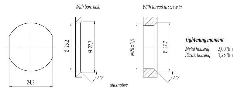 Muestra de montaje 7/8" Toma de brida, Número de contactos: 2+PE, sin blindaje, hilos, IP68, UL 2238, VDE, Montaje frontal, moldeado