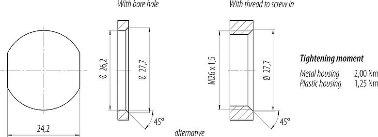 Muestra de montaje 7/8" Toma de brida, Número de contactos: 4, sin blindaje, hilos, IP68, UL 2238, VDE, Montaje frontal, moldeado