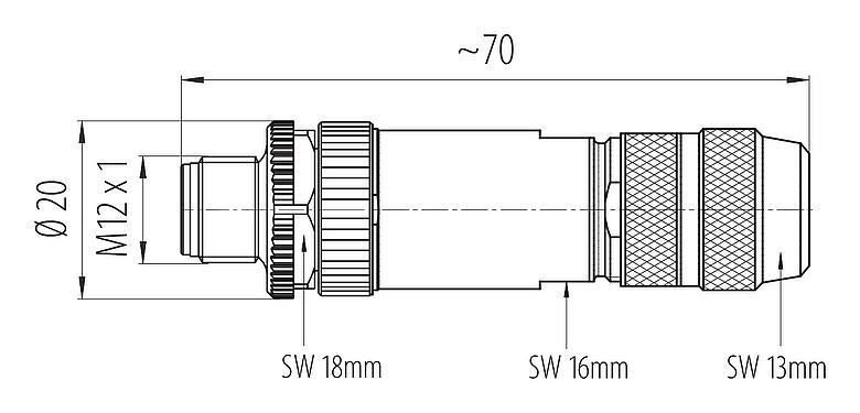Dessin coté 99 1527 814 04 - M12 Connecteur mâle, Contacts: 4, 5,0-8,0 mm, blindable, raccord sur bornier à ressort, IP67
