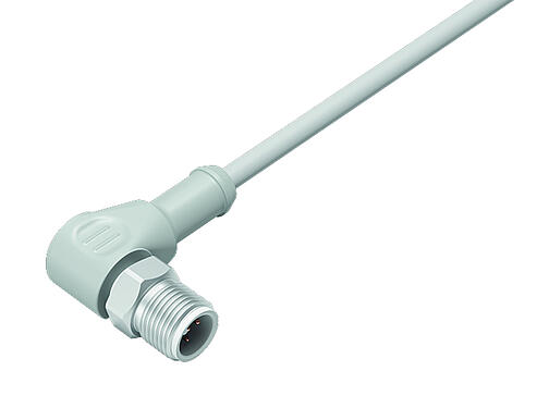 Illustration 77 3727 0000 20403-0500 - M12 Connecteur mâle coudé, Contacts: 3, non blindé, surmoulé sur le câble, IP69K, UL, Ecolab, PVC, gris, 3 x 0,34 mm², Acier inoxydable, 5 m