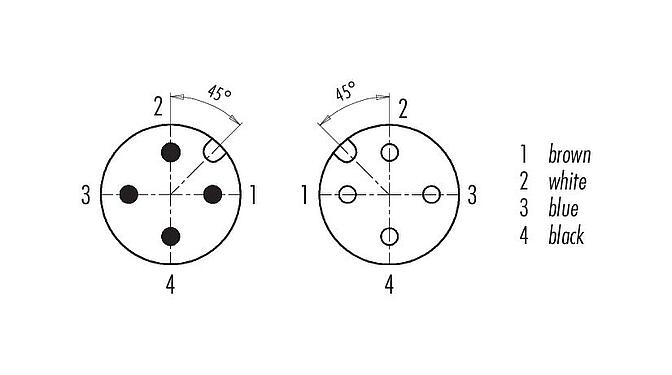 Contact arrangement (Plug-in side) M12 Connecting cable male cable connector - female cable connector, Contacts: 4, unshielded, moulded on the cable, IP67/IP69K, UL 2238, PVC, grey, 4 x 0.34 mm², 5 m
