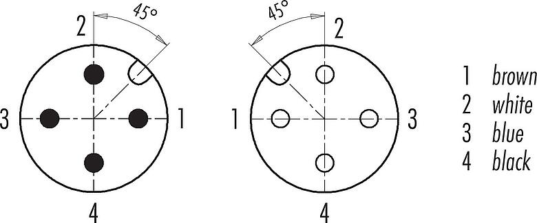 Contact arrangement (Plug-in side) M12 Male cable connector - female cable connector, Contacts: 4, unshielded, moulded on the cable, IP67/IP69K, UL 2238, PLTC, TPE-E, yellow, 4 x AWG 22, 2 m