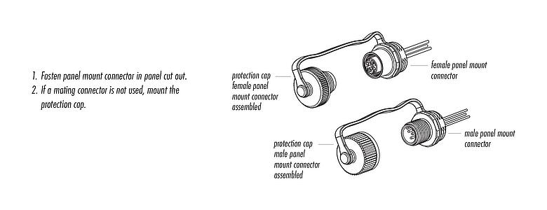 Assembly instructions M12 Female panel mount connector, Contacts: 5, unshielded, single wires, IP68/IP69K, M16x1.5, Front mounting, for outdoor, stainless steel, UV resistant, potted