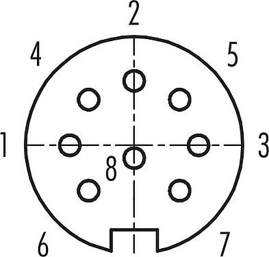 Disposition des contacts (Côté plug-in) Baïonnette Connecteur femelle, Contacts: 8, 6,0-8,0 mm, non blindé, souder, IP40