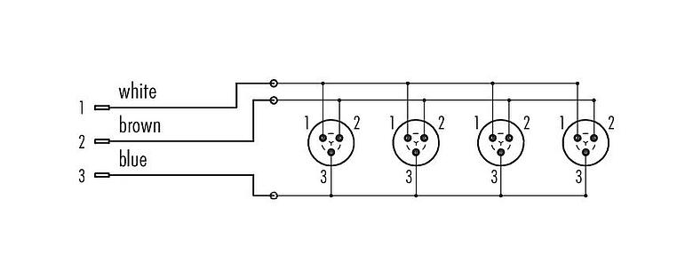 Diseño del cable Snap-In Distribuidor de 4 vías, Número de contactos: 3, sin blindaje, enchufable, IP67