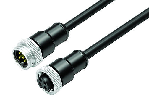 3D View 77 1430 1429 50004-0200 - Connecting cable male cable connector - female cable connector, Contacts: 4, unshielded, moulded on the cable, IP68, UL, PUR, black, 4 x 1.50 mm², 2 m