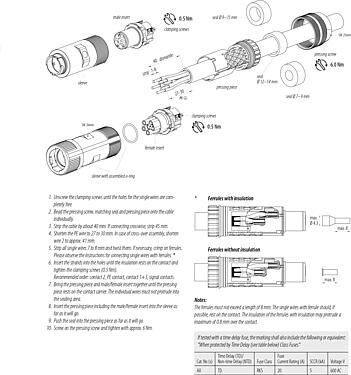 Instrucción de montaje Bayoneta Conector de cable macho, Número de contactos: 6 (3+PE+2), 7,0-14,0 mm, sin blindaje, tornillo extraíble, IP67 enchufado y bloqueado, UL 2237