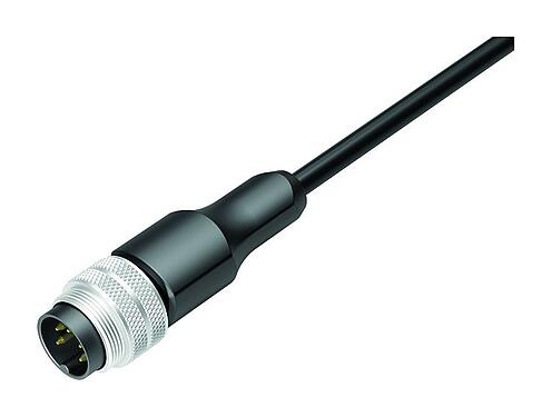 Illustration M16 Connecteur mâle, Contacts: 5, blindé, surmoulé sur le câble, IP67, PUR, noir, 5 x 0,34 mm², 2 m