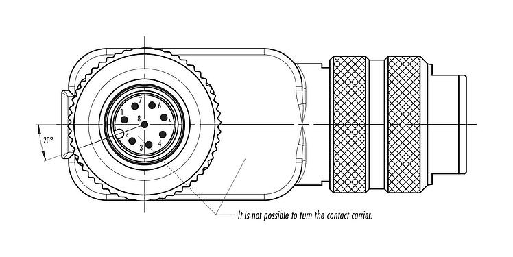 Contact arrangement (Plug-in side) M12 Male angled connector, Contacts: 8, 5.0-8.0 mm, shieldable, screw clamp, IP67, UL 2238, iris spring