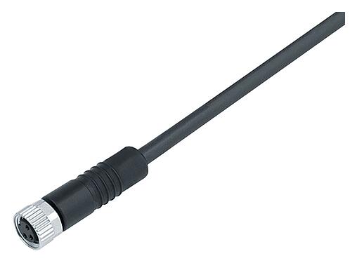 Illustration M8 Connecteur femelle, Contacts: 5, non blindé, surmoulé sur le câble, IP67/IP69K, UL 2238, PUR, noir, 5 x 0,34 mm², 2 m