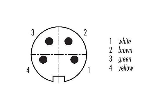 Contact arrangement (Plug-in side) 09 0311 702 04 - M16 Male panel mount connector, Contacts: 4 (04-a), unshielded, single wires, IP40