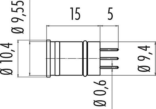 Dibujo a escala M12 Enchufe integrado, Número de contactos: 5, sin blindaje, THT, IP67