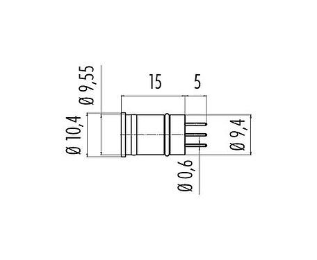 Dessin coté M12 Encastrable mâle, Contacts: 4, non blindé, THT, IP67