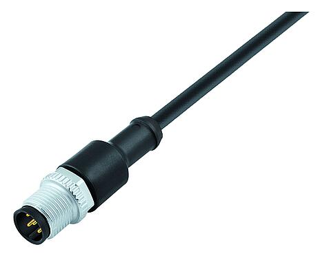 Illustration M12 Male cable connector, Contacts: 3, unshielded, moulded on the cable, IP68/IP69K, PUR, black, 3 x 0.34 mm², for welding applications, 2 m