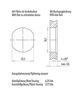 Assembly instructions / Panel cut-out M12 Lead-through for control cabinet, Contacts: 8, shielded, pluggable, IP67, UL, Rear mounting