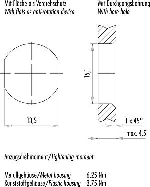 Assembly instructions / Panel cut-out M12 Lead-through for control cabinet, Contacts: 8, shielded, pluggable, IP67, UL, Rear mounting