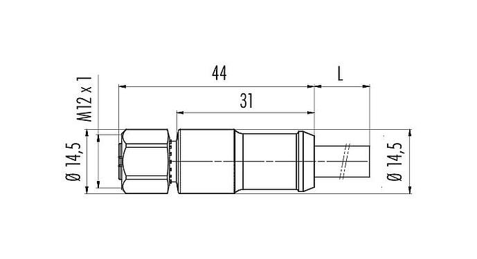 Dessin coté M12 Connecteur femelle, Contacts: 2+7, surmoulé sur le câble, IP67, PUR, noir, Power: 2 x 0,75 (AWG 18), Signal: 7 x 0,14 (AWG 26), 1,85 m