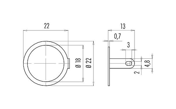 Scale drawing M16 Solder eye ring, IP67