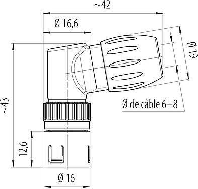 Dessin coté Snap-In Connecteur mâle coudé, Contacts: 8, 6,0-8,0 mm, non blindé, souder, IP67