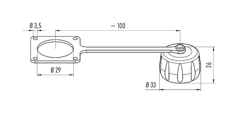 Dibujo a escala Tapa protectora, IP68/IP69K enchufado, con correa de sujeción