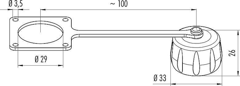 Scale drawing Protecting cap, IP68/IP69K plugged, with retaining strap