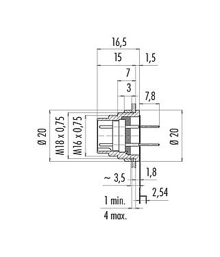 Scale drawing 09 0331 66 12 - M16 Male panel mount connector, Contacts: 12 (12-a), unshielded, THT, IP40, front fastened
