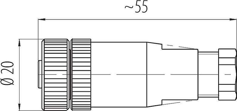 Dessin coté M12 Connecteur femelle, Contacts: 2+PE, 4,0-6,0 mm, non blindé, pince à visser, IP67, UL