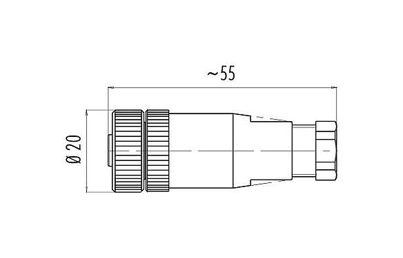 Dibujo a escala 99 2430 12 03 - 1/2 UNF Conector de cable hembra, Número de contactos: 2+PE, 6,0-8,0 mm, sin blindaje, tornillo extraíble, IP67, UL