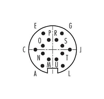 Disposición de los contactos (lado de la conexión) 09 0161 72 14 - M16 Conector macho en ángulo, Número de contactos: 14 (14-b), 6,0-8,0 mm, sin blindaje, soldadura, IP40