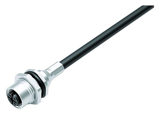 Illustration 70 3442 287 05 - M12 Female panel mount connector, Contacts: 5, shielded, with cable assembled, IP68, PG 9, PUR, 5 x 0.25 mm², Front mounting, 0.5 m