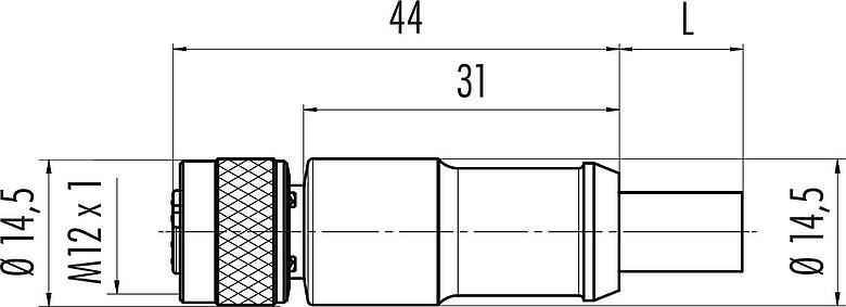 Dessin coté M12 Connecteur femelle, Contacts: 4, blindé, surmoulé sur le câble, IP67, UL 2238, Profinet/Ethernet CAT5e, PUR, vert, 4 x AWG 22, 2 m