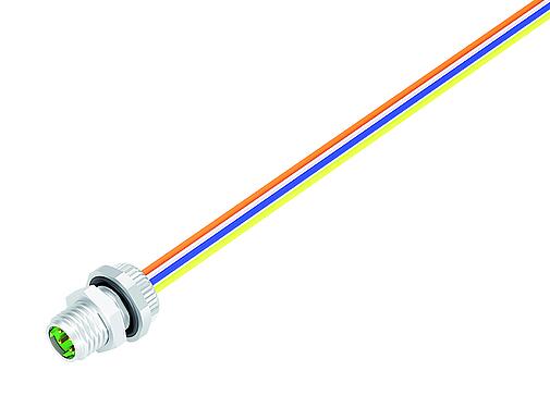 Illustration M8 Male panel mount connector, Contacts: 4, unshielded, single wires, IP67, M8x1.0, Rear mounting
