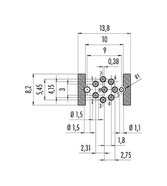 Conductor layout 99 3481 401 08 - M12 Male panel mount connector, Contacts: 8, shieldable, SMT, IP67