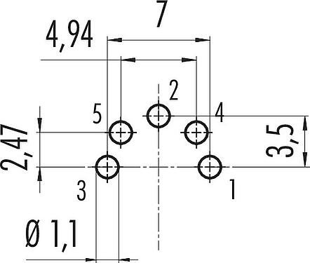 Conductor layout M16 Male panel mount connector, Contacts: 5 (05-b), unshielded, THT, IP40, M18x0,75, Rear mounting