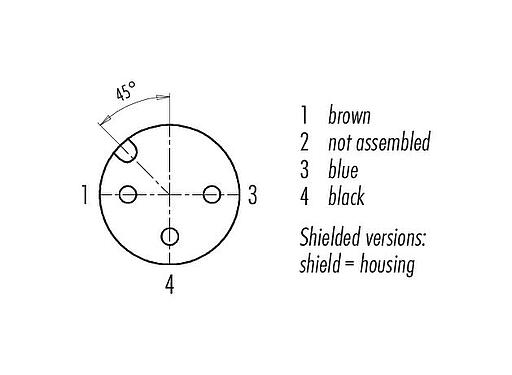 Contact arrangement (Plug-in side) M12 Female angled connector, Contacts: 3, shielded, moulded on the cable, IP67, UL 2238, PVC, grey, 3 x 0.34 mm², 2 m