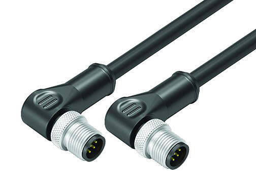 Illustration 77 3527 3527 64708-0500 - M12/M12 Connecting cable 2 male angled connector, Contacts: 8, shielded, moulded on the cable, IP67, Ethernet CAT5e, TPE, black, 4 x 2 x AWG 24, 5 m
