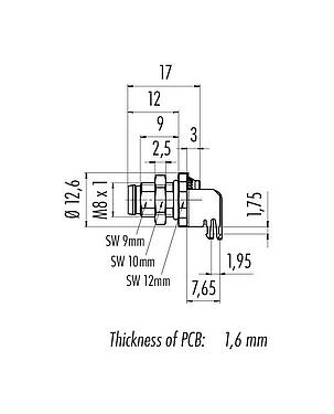 Scale drawing 09 3421 82 04 - M8 Male panel mount connector, Contacts: 4, shieldable, THT, IP67, Front mounting