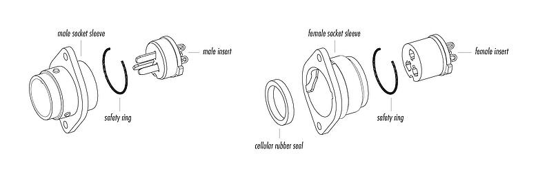 Component part drawing 09 0470 00 12 - Bayonet Female panel mount connector, Contacts: 12, unshielded, solder, IP40