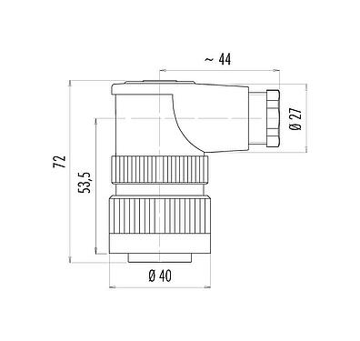 Scale drawing RD30 Female angled connector, Contacts: 4+PE, 10.0-12.0 mm, unshielded, screw clamp, IP65, ESTI+, VDE