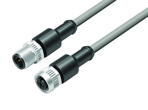 Illustration 77 3430 3429 20003-0200 - M12/M12 Connecting cable male cable connector - female cable connector, Contacts: 3, unshielded, moulded on the cable, IP68, UL, PVC, grey, 3 x 0.34 mm², 2 m