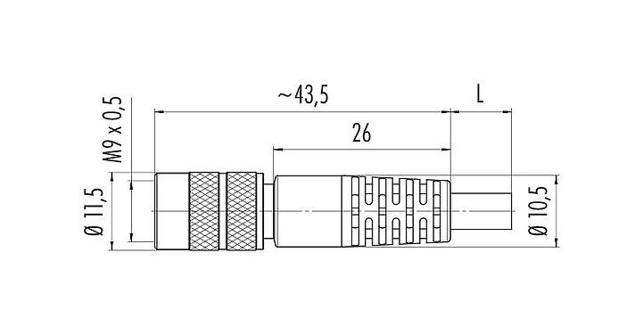 Dibujo a escala 79 1414 15 05 - M9 Conector de cable hembra, Número de contactos: 5, blindado, moldeado en el cable, IP67, PUR, negro, 5 x 0,25 mm², 5 m